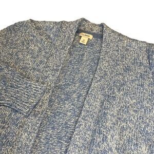 L.L.Bean Cotton Knit Open Front Cardigan Sweater, Blue White Speckled, XS